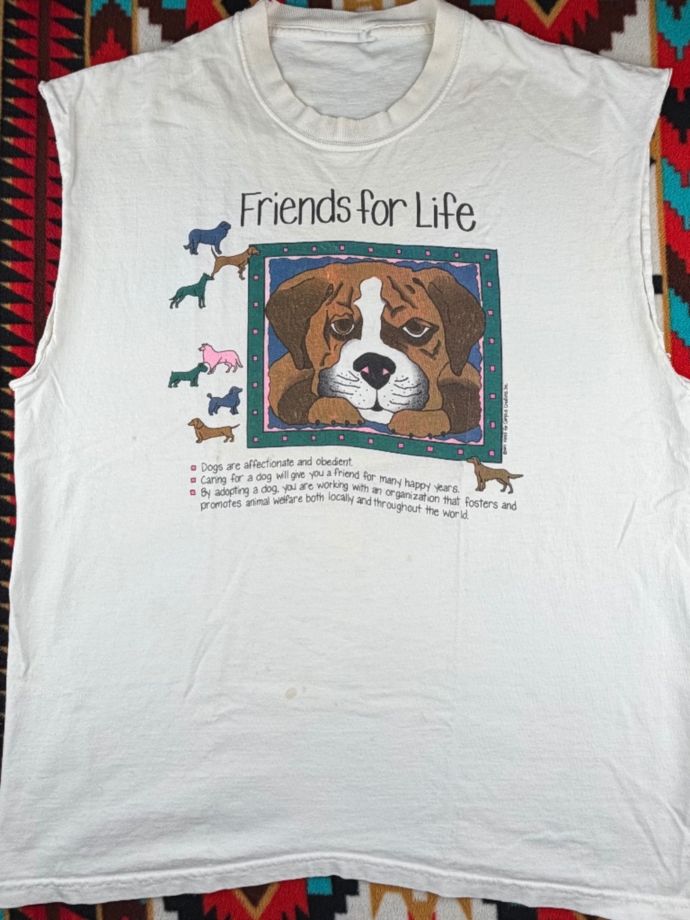 Vintage Santa Cruz SPCA Friends For Life Dog Graphic Sleeveless T Shirt White L